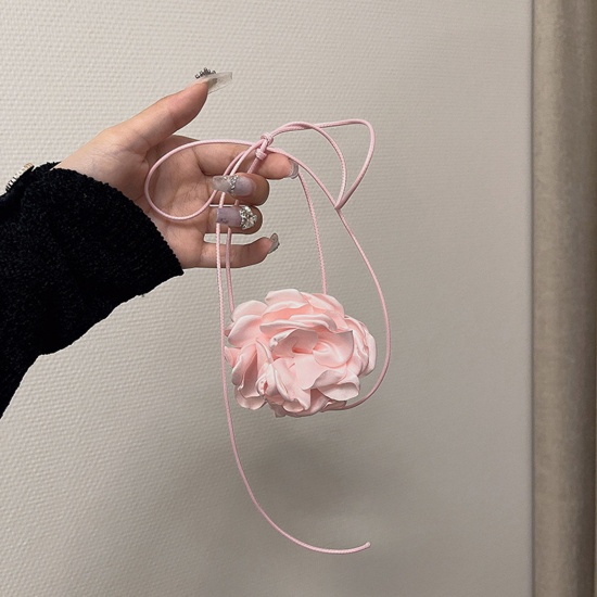 Immagine di Velluto di Cotone Retrò Dichiarazione Collana Fiore Rosa 100cm Lunghezza, 1 Pz