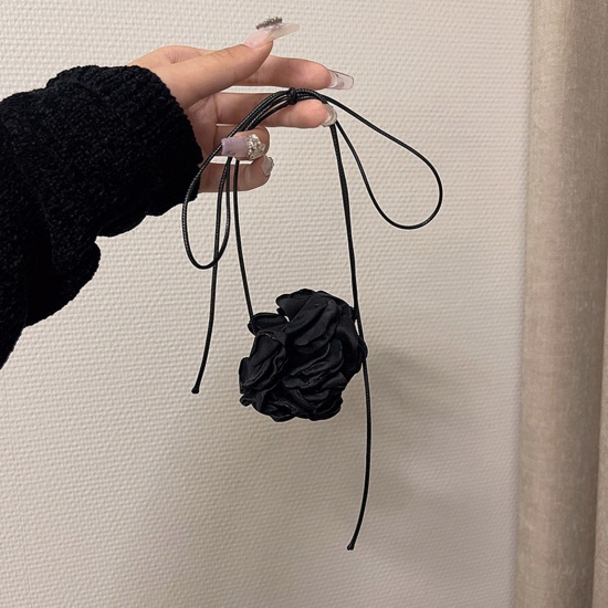 Immagine di Velluto di Cotone Retrò Dichiarazione Collana Fiore Nero 100cm Lunghezza, 1 Pz