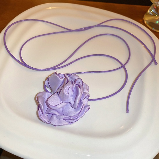Immagine di Velluto di Cotone Elegante Dichiarazione Collana Fiore Colore Viola 110cm Lunghezza, 1 Pz