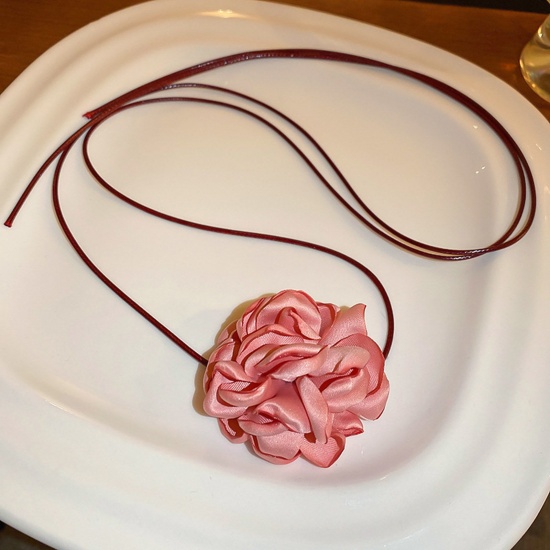 Immagine di Velluto di Cotone Elegante Dichiarazione Collana Fiore Rosa 110cm Lunghezza, 1 Pz