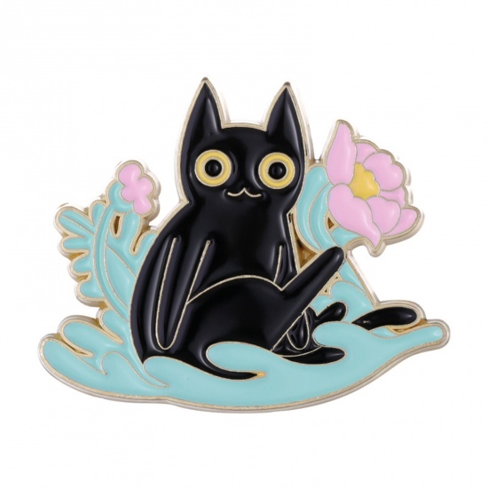 Picture of Cute Pin Brooches Flower Cat Multicolor 3cm x 2.5cm, 1 Piece