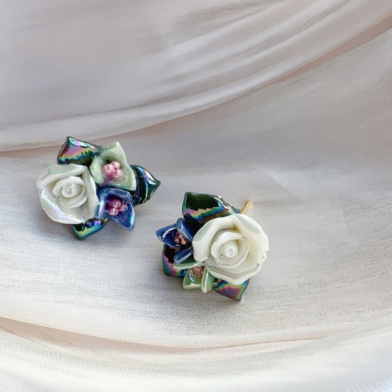 Immagine di Ceramica Squisito Orecchini a Perno Multicolore Fiore 1cm, 1 Paio