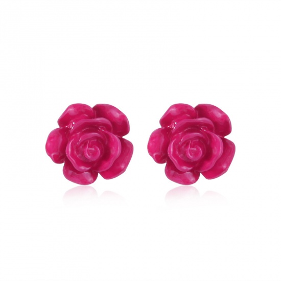 Picture of American Independence Day Ear Post Stud Earrings Red Flower Enamel 12mm Dia., 1 Pair