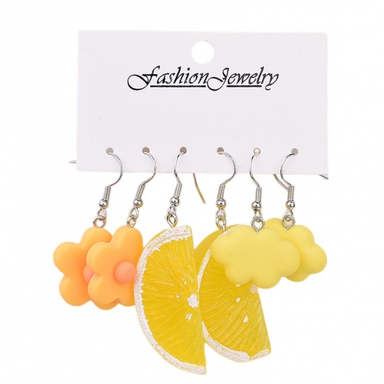 Bild von Acryl Y2K Ohrringe Silberton Gelbe Blume Orange Frucht 3cm-6cm, 1 Set (3 Paare/Set)