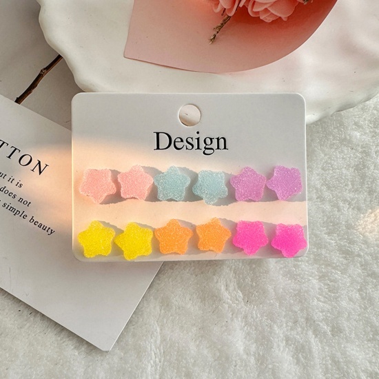 Picture of Acrylic Stylish Earrings Multicolor Star 1cm-1.3cm, 1 Set ( 6 Pairs/Set)