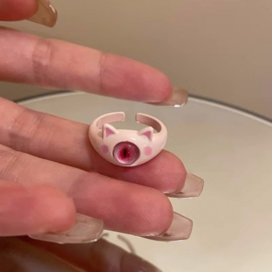 Picture of Resin Cute Unadjustable Rings Light Pink Monster 17mm(US Size 6.5), 1 Piece