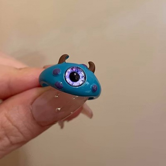 Picture of Resin Cute Unadjustable Rings Blue Monster 17mm(US Size 6.5), 1 Piece