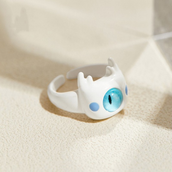 Picture of Resin Cute Unadjustable Rings White Monster 17mm(US Size 6.5), 1 Piece