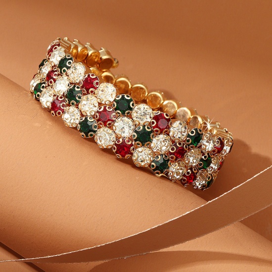 Picture of Stylish Bangles Bracelets Gold Plated Multicolor Rhinestone 5.5cm Dia, 1 Piece