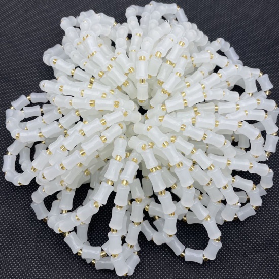 Picture of Lampwork Glass Stylish Dainty Bracelets Delicate Bracelets Beaded Bracelet White Bamboo-shaped Imitation Jade Elastic 18cm(7 1/8") long, 1 Piece