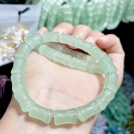 Immagine di Lampwork Vetro Elegante Bracciali Delicato bracciali delicate braccialetto in rilievo Verde Chiaro Forma di Bambù Giada d'Imitazione 18cm Lunghezza, 1 Pz