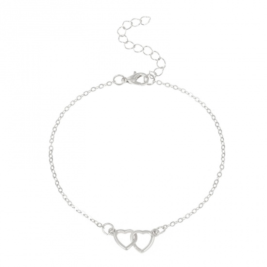 Picture of Simple Anklet Silver Tone Heart Hollow 22cm(8 5/8") long, 1 Piece