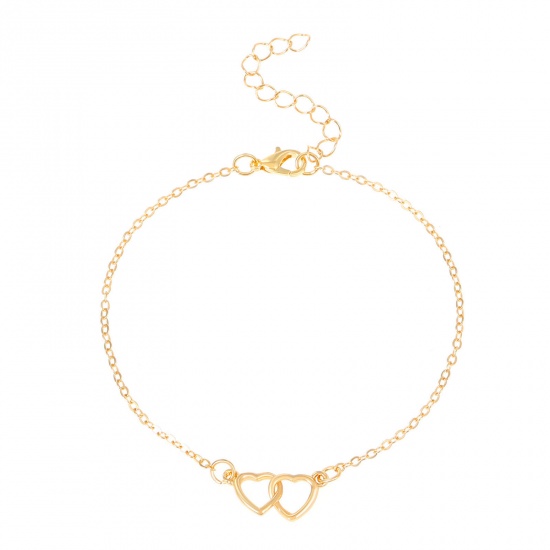 Picture of Simple Anklet Gold Plated Heart Hollow 22cm(8 5/8") long, 1 Piece