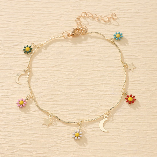 Picture of Copper Exquisite Anklet Gold Plated Tassel Daisy Flower 21cm(8 2/8") long, 1 Piece