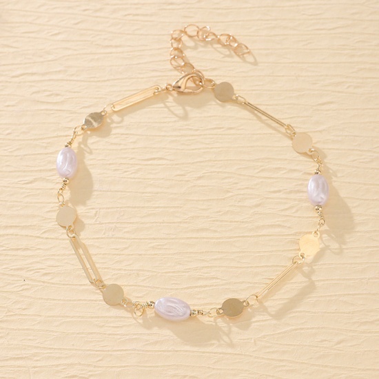 Picture of Copper Exquisite Anklet Gold Plated Round Oval Imitation Pearl 21cm(8 2/8") long, 1 Piece