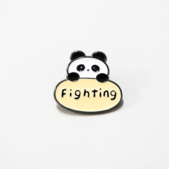 Immagine di Carino Spilla Panda Lettere " FIGHTING " Multicolore Smalto 2.5cm x 2.3cm, 1 Pz