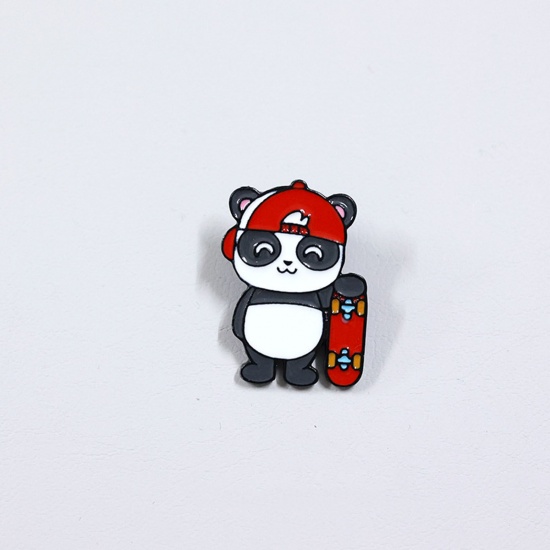 Picture of Cute Pin Brooches Skateboard Panda Multicolor Enamel 2.5cm, 1 Piece