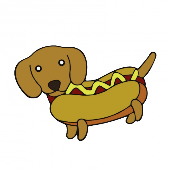 Picture of Cute Pin Brooches Hot Dog Light Brown Enamel 4.1cm x 2.7cm, 1 Piece