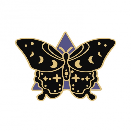 Picture of Insect Pin Brooches Butterfly Animal Black Enamel 3.3cm x 2.1cm, 1 Piece