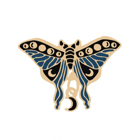 Picture of Insect Pin Brooches Butterfly Animal Navy Blue Enamel 3cm x 2.2cm, 1 Piece