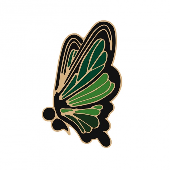 Picture of Insect Pin Brooches Butterfly Animal Black & Green Enamel 3.1cm x 1.8cm, 1 Piece