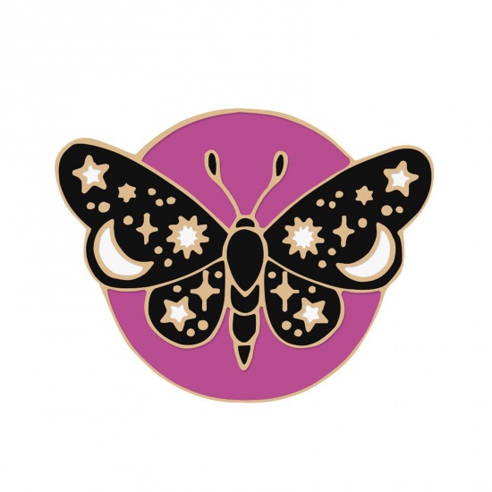 Bild von Insekt Brosche Schmetterling Golden Fuchsig & Schwarz Emaille 3.1cm x 2.5cm, 1 Stück