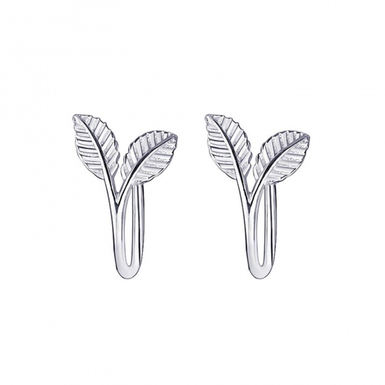 Immagine di Rame Elegante Orecchini a Clip Senza Piercing Argento Foglia 1.3cm, 1 Paio