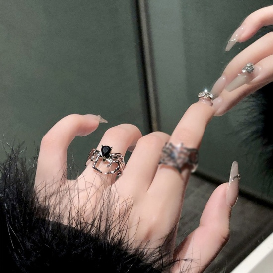 Picture of Y2K Open Adjustable Rings Silver Tone Halloween Spider Animal 17mm(US Size 6.5), 1 Piece