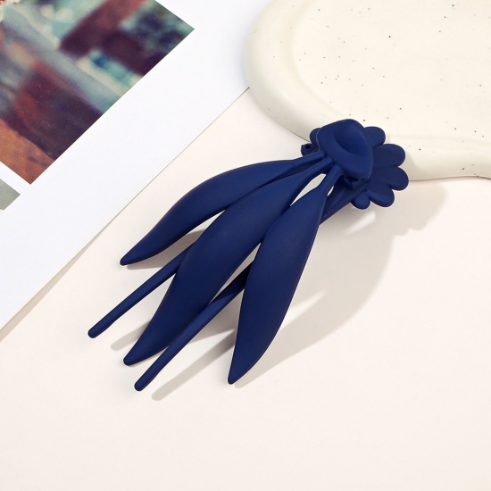 Imagen de Resina Elegante Pinza de Pelo Azul Marino Hoja Garra 13cm x 6cm, 1 Unidad