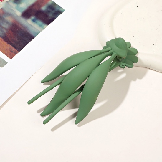 Imagen de Resina Elegante Pinza de Pelo Verde Hoja Garra 13cm x 6cm, 1 Unidad