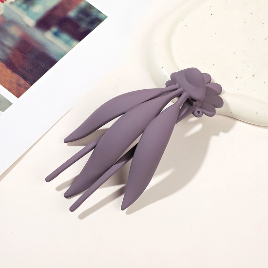 Imagen de Resina Elegante Pinza de Pelo Púrpura Hoja Garra 13cm x 6cm, 1 Unidad