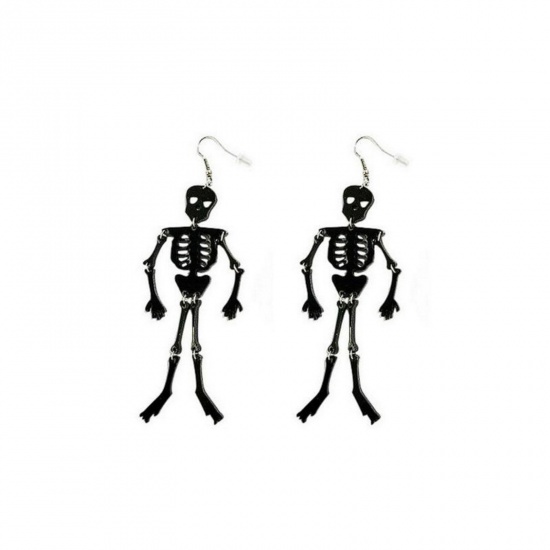 Image de Boucles d'Oreilles Halloween en Acrylique Noir Squelette Humain 5cm, 1 Paire