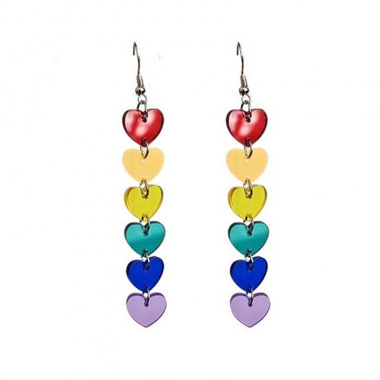 Picture of Acrylic European Style Tassel Earrings Multicolor Heart 10cm x 1.8cm, 1 Pair