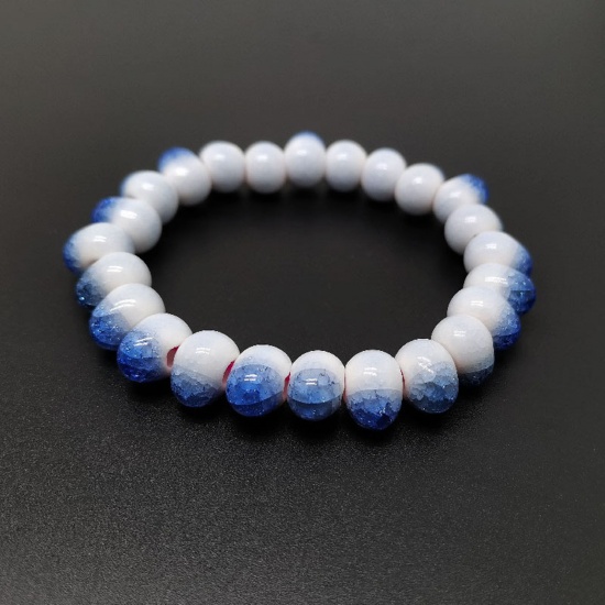 Picture of Ceramic Stylish Dainty Bracelets Delicate Bracelets Beaded Bracelet Blue Oval Crackle 18cm(7 1/8") long, 1 Piece
