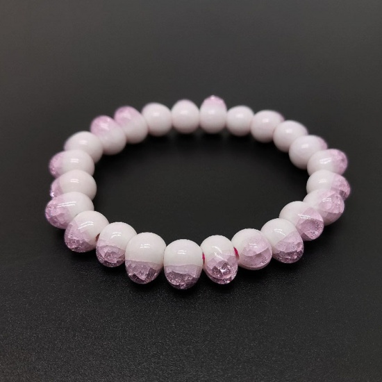 Picture of Ceramic Stylish Dainty Bracelets Delicate Bracelets Beaded Bracelet Pink Oval Crackle 18cm(7 1/8") long, 1 Piece