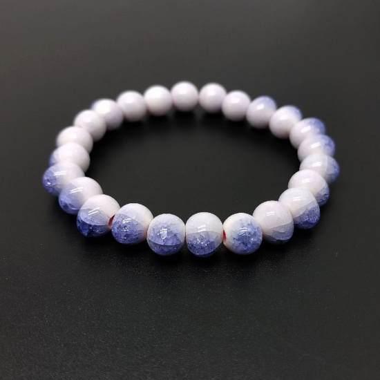 Picture of Ceramic Stylish Dainty Bracelets Delicate Bracelets Beaded Bracelet Blue Violet Oval Crackle 18cm(7 1/8") long, 1 Piece