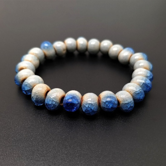 Picture of Ceramic Stylish Dainty Bracelets Delicate Bracelets Beaded Bracelet Royal Blue Oval Crackle 18cm(7 1/8") long, 1 Piece