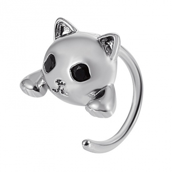 Picture of 1 Piece Brass Ear Jacket Stud Earrings Platinum Plated Cat Animal 1.4cm