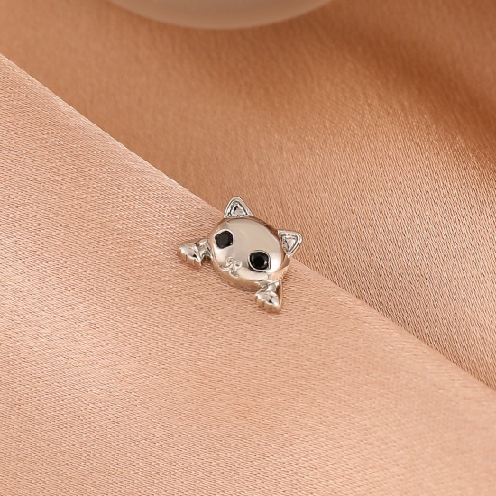 Picture of 1 Piece Brass Ear Jacket Stud Earrings Platinum Plated Cat Animal 1.4cm