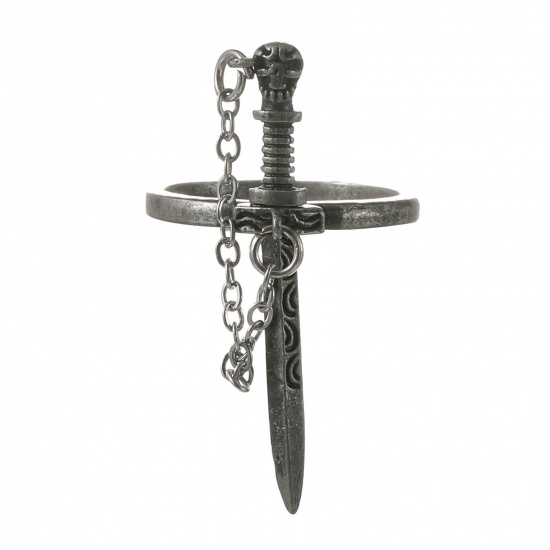 Picture of Gothic Unadjustable Rings Antique Pewter Sword Tassel 18mm(US Size 7.75), 1 Piece