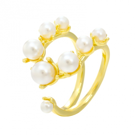 Picture of Acrylic Ins Style Open Rings 14K Gold Color Imitation Pearl 16mm(US size 5.25), 1 Piece