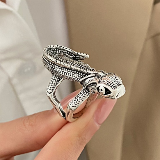 Picture of Retro Open Rings Antique Silver Color Lizard 21mm(US Size 11.5), 1 Piece