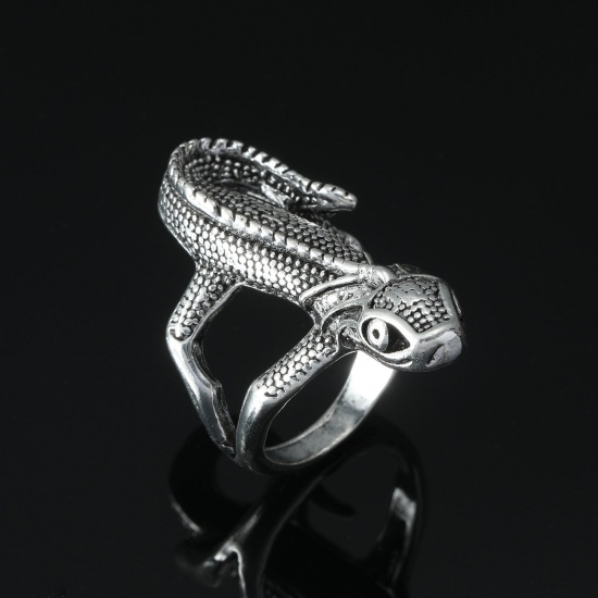 Picture of Retro Open Rings Antique Silver Color Lizard 21mm(US Size 11.5), 1 Piece