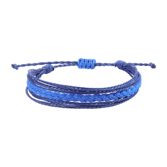 Immagine di Poliestere Stile Bohemien Agitò String Braccialetti Dell'amicizia Blu Tessuto Strutturato Regolabile 16cm Lunghezza, 1 Pz