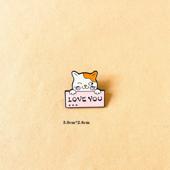 Image de Broche Epingle Style Japonais Chat Enveloppe Message " I Love you " Multicolore Émail 3cm x 2.8cm, 1 Pièce