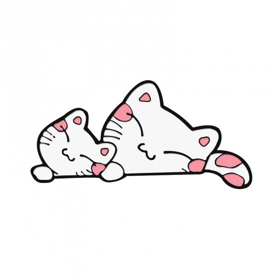 Immagine di Carino Spilla Gatto Bianco & Rosa Smalto 2.8cm x 1.3cm, 1 Pz