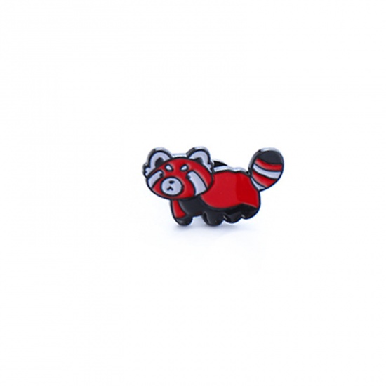 Picture of Cute Pin Brooches Raccoon Animal Red Enamel 2.7cm x 1.6cm, 1 Piece