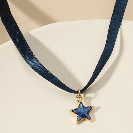 Immagine di Semplice Strozzatore Collana Oro Placcato Blu Grigio Stella lunghezza: 31cm, 1 Pz