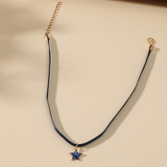 Immagine di Semplice Strozzatore Collana Oro Placcato Blu Grigio Stella lunghezza: 31cm, 1 Pz