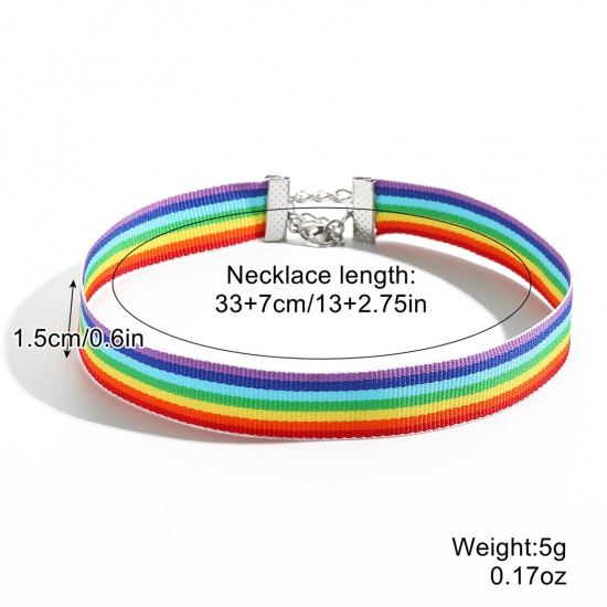 Immagine di Semplice Strozzatore Collana Multicolore Arcobaleno lunghezza: 33cm, 1 Pz